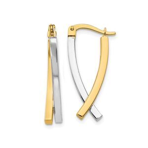 14K Yellow and White Gold Hinged Hoop Tube Earrings
